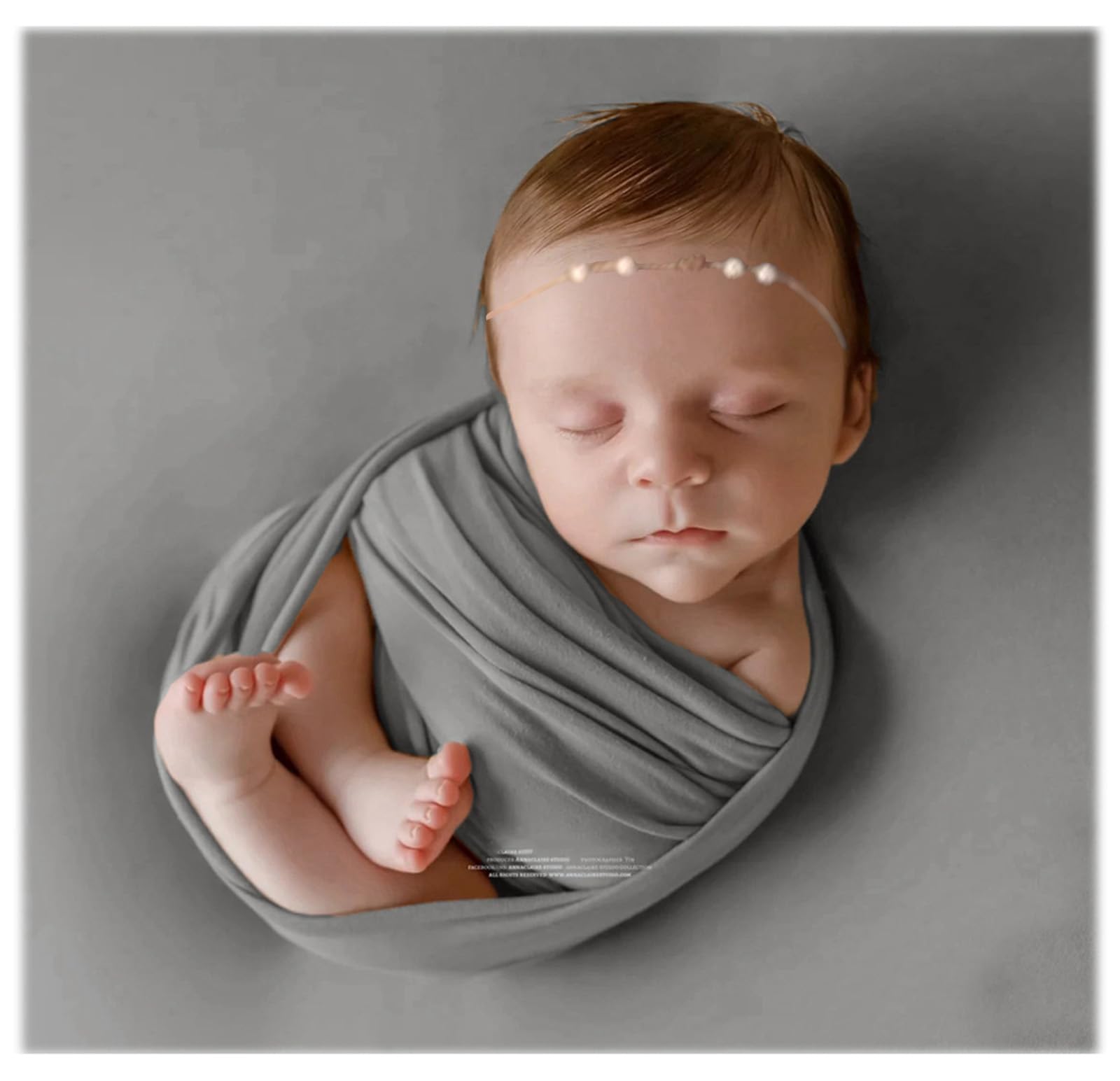 Ederafoto 3Pcs Newborn Photography Props Baby Stretch Wraps for Photoshoot Photo Posing with Headband (Wrap + Backdrop + Headband, Grey)