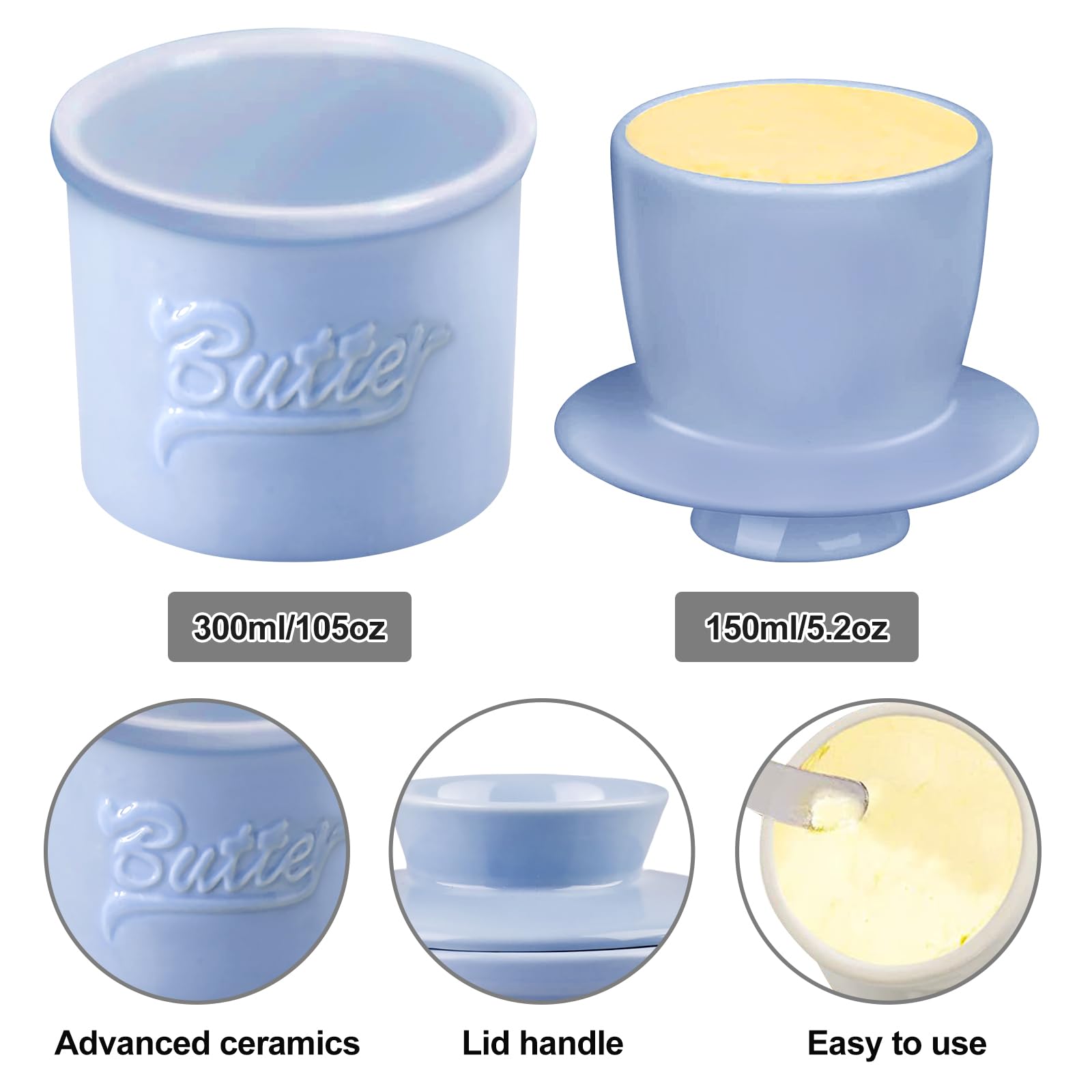 BORDEAG Burriera Con Coperchio, Portaburro In Ceramica Blu, Burriera In Porcellana Per Burro Appena Aromatizzato, Coccio Per Burro Per Colazione