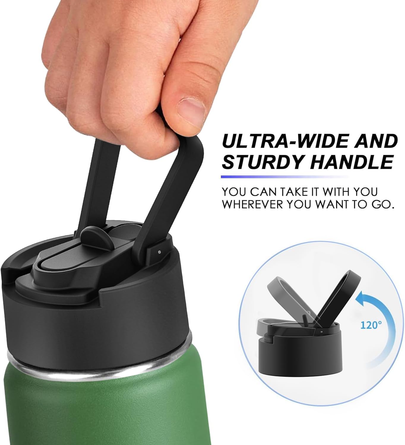 koodee 22 oz Water Bottle Stainless Steel Double Wall Vacuum Insulated Sports Water Bottle with 3 Lids-Reusable Metal Wide Mouth Water Flask, BPA Free (Grass Green) - Image 8