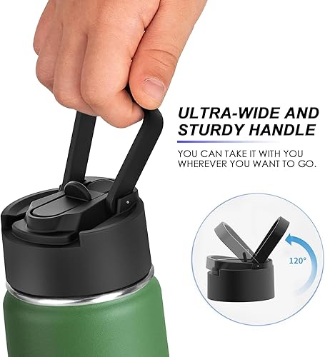 Miniatura 6 de koodee Paquete de 2 botellas de agua de 22 onzas de acero inoxidable con aislamiento, con pajilla, reutilizable, sin BPA, botella de agua deportiva