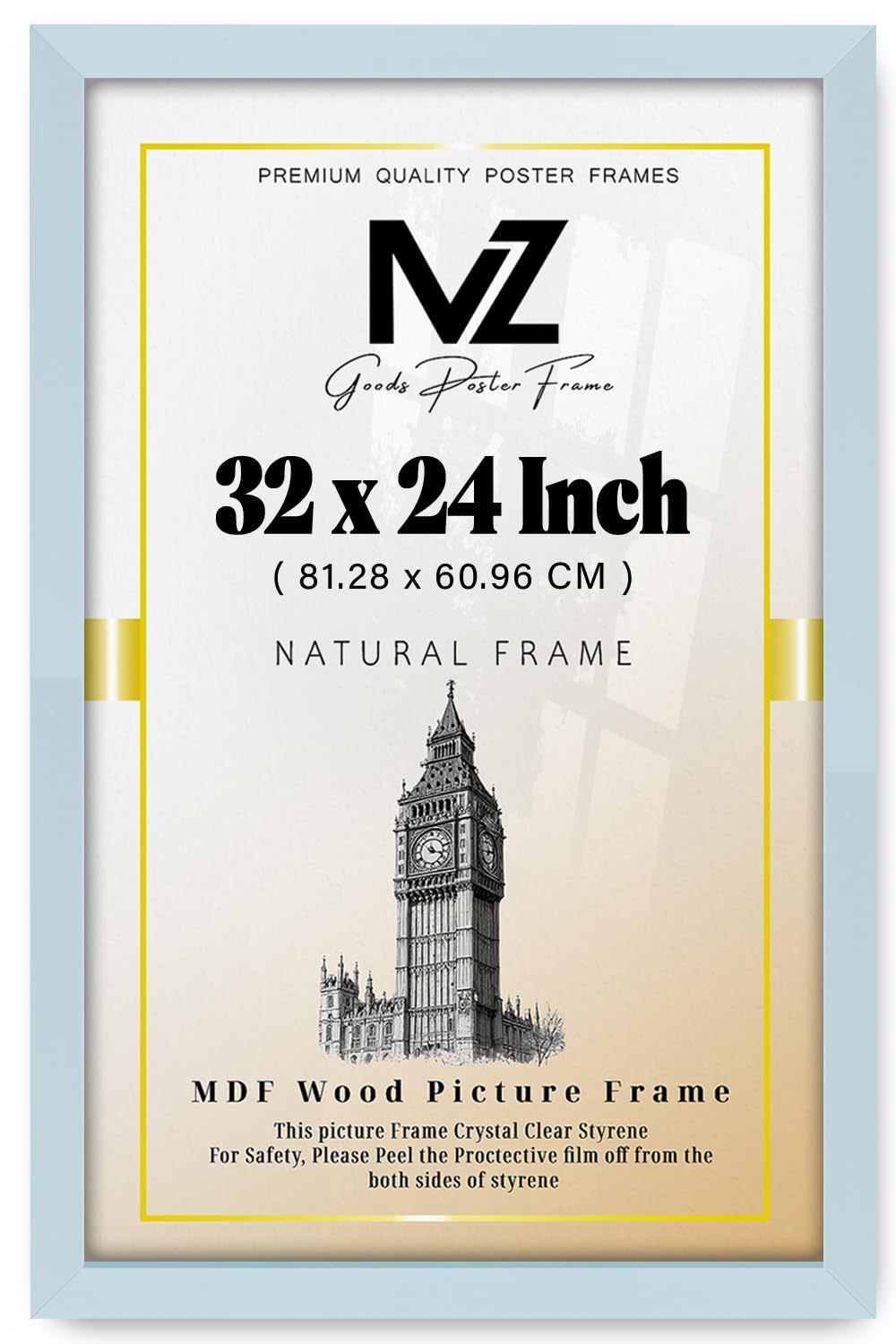 MZ GOODS | Poster Frame 2' 8" x 2' 0" for Artwork - Light Grey 32" x 24" Handmade Ideal for Home Office & Living Room Décor (81.28 x 60.96 CM) [ Light Grey ]