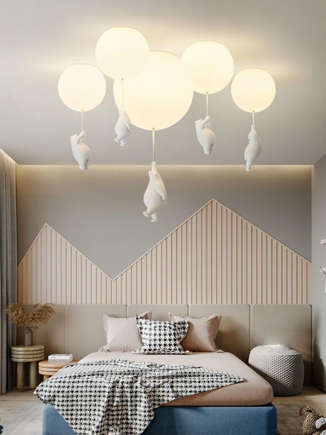 Moderne Deckenleuchte Halb bündig montierte Niedlicher Bär Deckenleuchte Wohnzimmer Cartoon Bär Deckenleuchten für Kinder Schlafzimmer Kindergarten (B,25cm)
