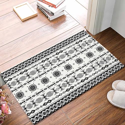 Black White Doormat Kitchen Bathroom Rug Floor Door Mat, Boho