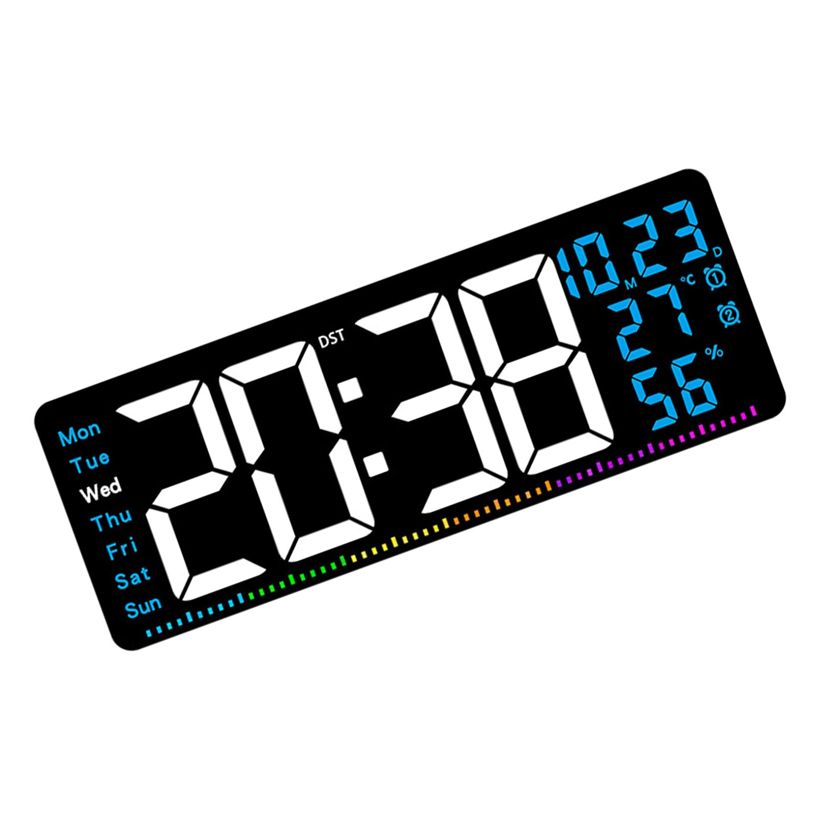 Reloj LED colorido de 16.5 pulgadas con fecha de hora, azul