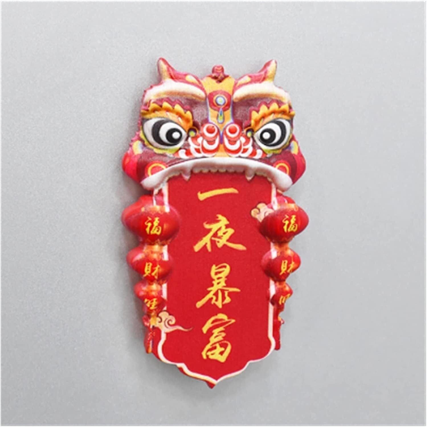 Fridge Magnet,Magnets, Chinese Festival Festive Elements Blessing Lion Dance 3D Resin Kitchen Decoration(Style3)