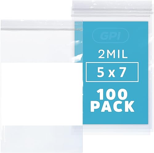 Miniatura 1 de GPI Paquete de 100 bolsas de plástico transparente con cierre de cremallera de 5 x 7 pulgadas, a granel de 2 mil de grosor, fuertes y duraderas, con