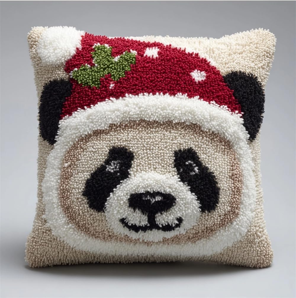 FWRTYCB 3D Pillow Latch Hook Embroidery Kits Christmas Panda Cushion Art