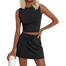 Neer Women's 2 Piece Skirt Sets Sleeveless Crewneck Crop Top Skort Sets Cotton Tennis Casual Summer Athletic Lounge Outfits