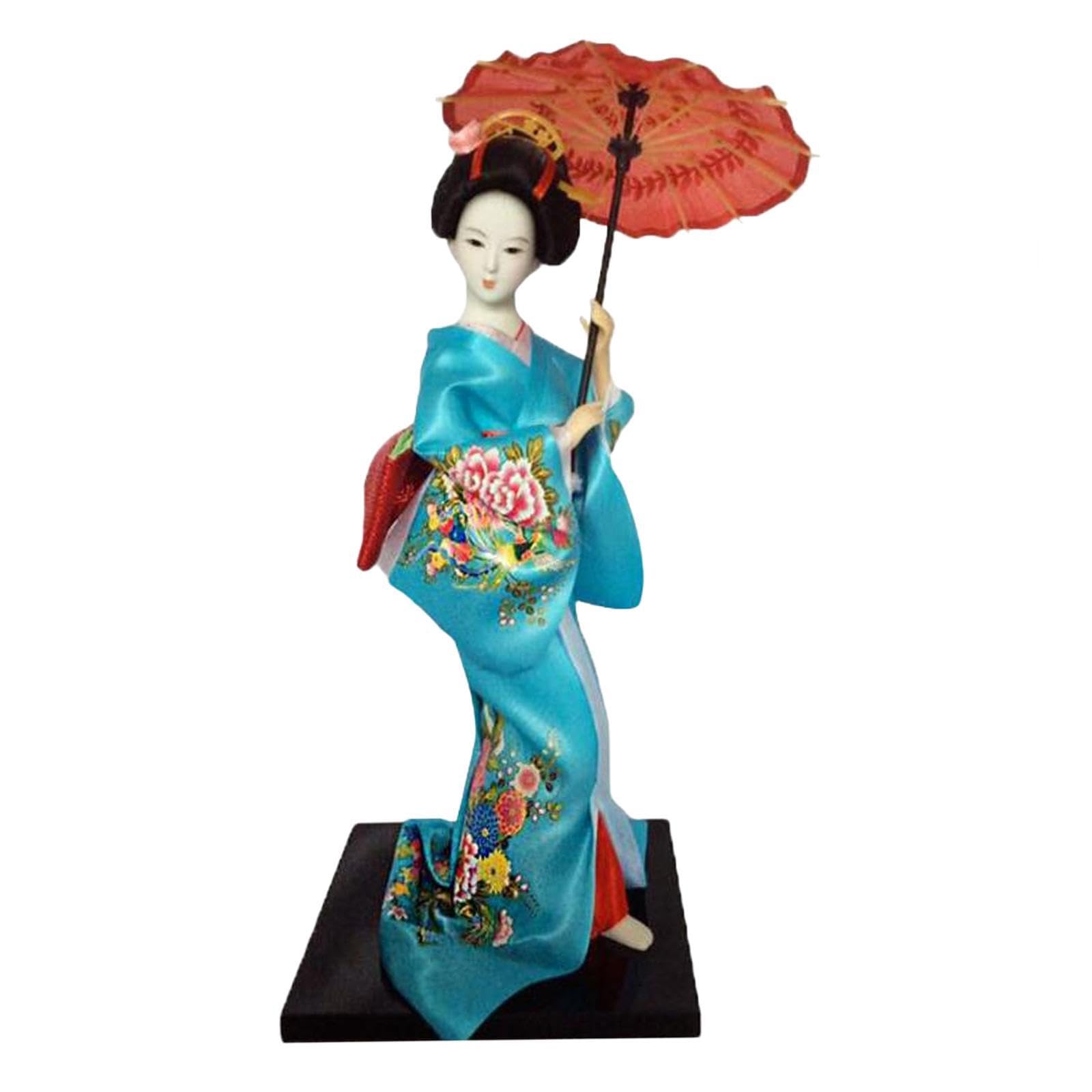 YIXANNX Ethnic Geisha Doll Figurine 12inch Kimono Statuette Exquisite Craft Ornament Artistic Decor Ethnic Japanese Geisha Dolls Kimono Dolls 12inch Detail, Light Blue, Height 30cm