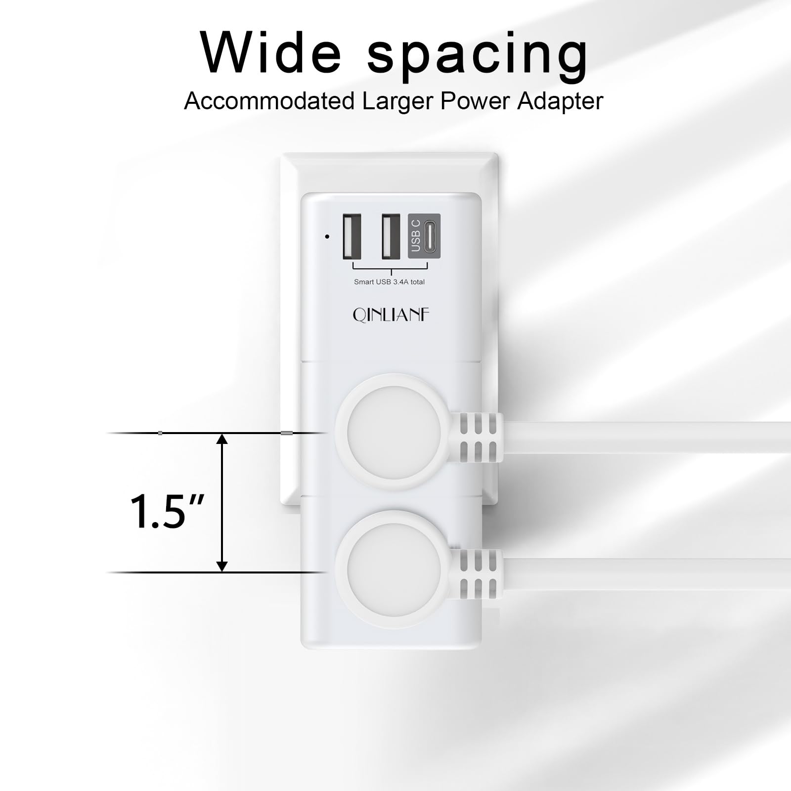 USB Outlet Extender Surge Protector - QINLIANF Rotating Plug, 3-Sided Swivel Power Strip, 6 AC Spaced Outlet Splitter and 3 USB Ports (1 USB C) for Travel, Home, Office, ETL — Amazon image 4