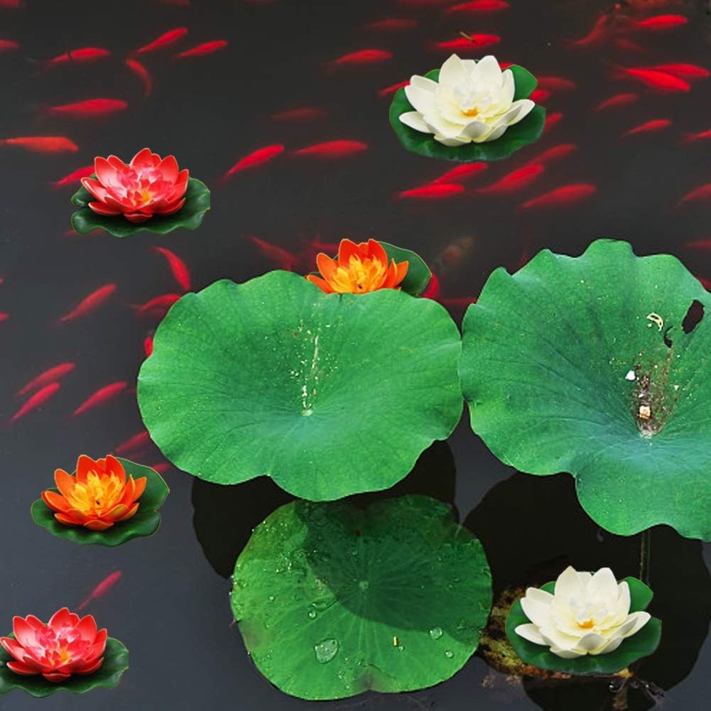 Fiori di Loto Galleggianti, Fiori di Loto Finti Ninfee, 5 pezzi Ninfea artificiale, Impermeabile Fiori Galleggianti, Ninfea Artificiale in Schiuma per Decorare Giardino Laghetti Acqua Acquario Piscine