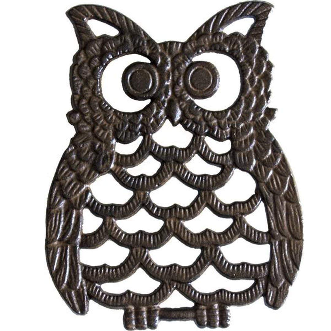 Cast Iron Owl Trivet - Decorative Trivet For Kitchen Counter or Dining Table Vintage, Rustic, Artisan Design - 20cm X 15cm - With Rubber Pegs/Feet - Recycled Metal, Rust Brown Finish - by