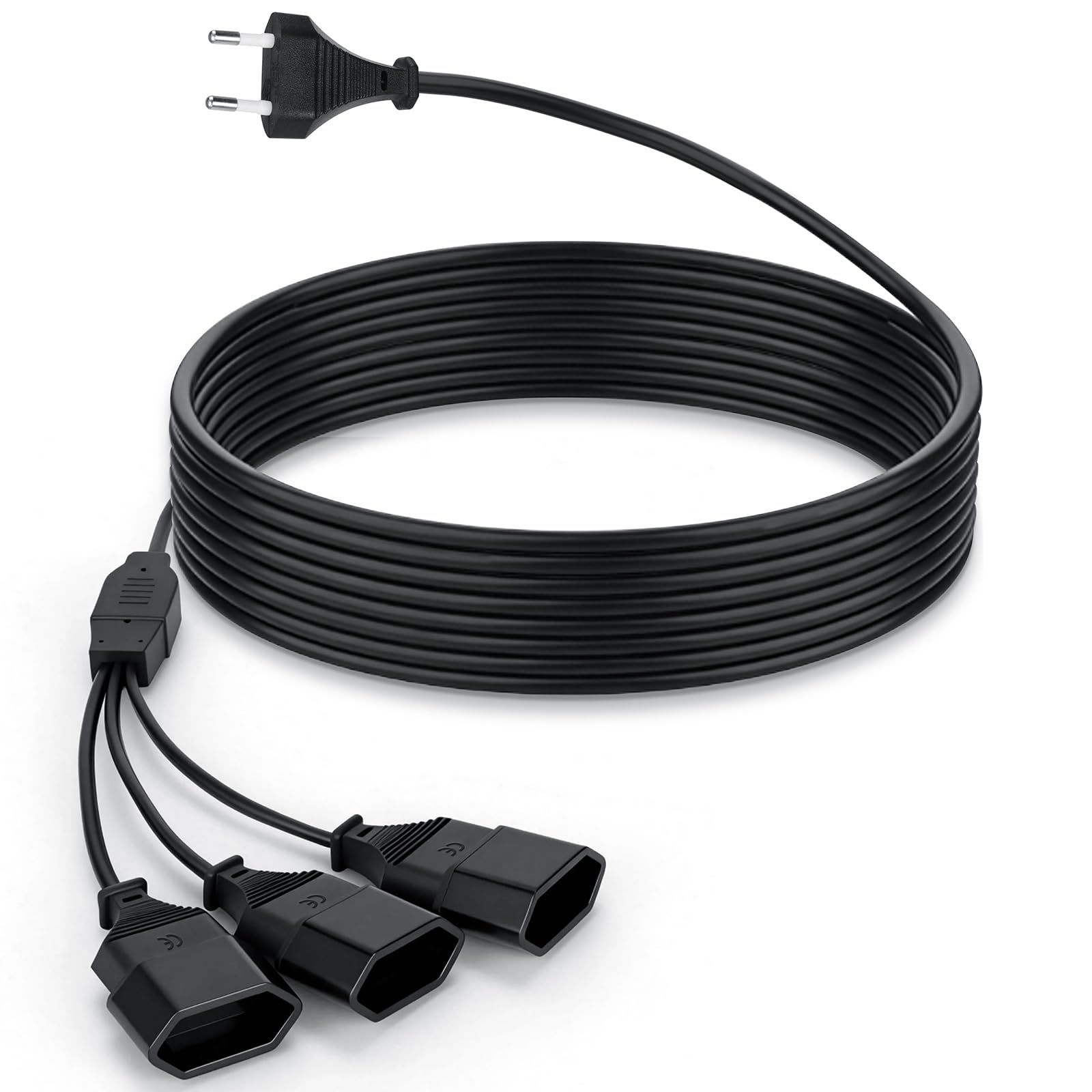 AiQInu Prolunga Elettrica 3 Metri, 3 in 1 Prolunga Piatta Europea 250 V/2,5 A, Prolunga Salvaspazio per Casa Ufficio Viaggio, Nera - 1