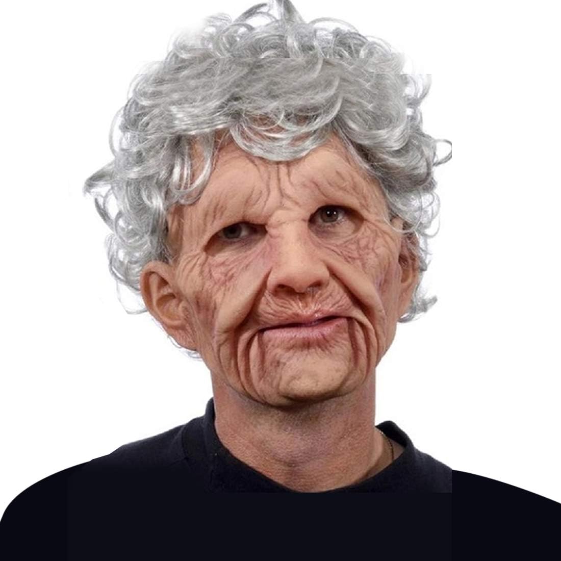 Applysu Old Woman Mask Scary Realistic Mask Full Head Wrinkle Old Women Costume Mask for Halloween Carnival Masquerade Party