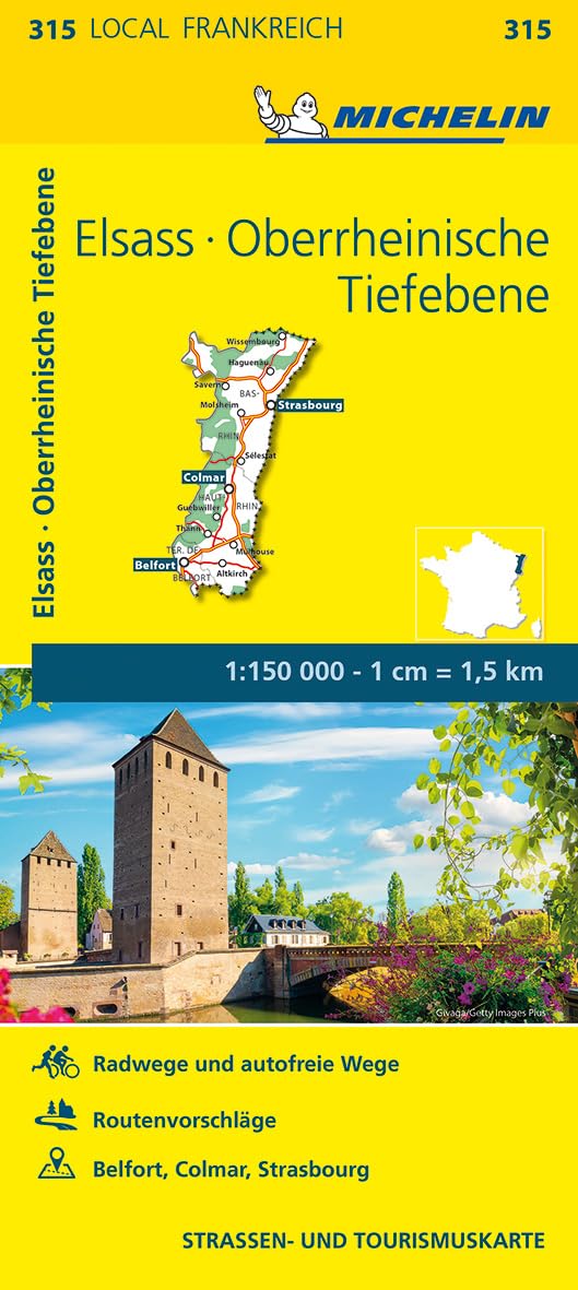 Michelin Localkarte Elsass Oberrheinische Tiefebene 1 : 150 000 (315): Straßen- und Tourismuskarte
