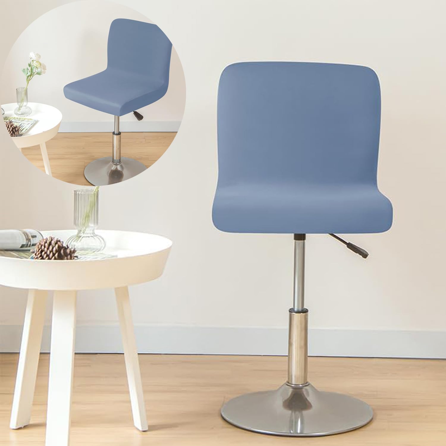 Copri Sgabello Da Bar Con Schienale, Coprisedili Per Sgabelli Da Bar Con Rivestimento, Fodera Per Sgabello Da Bar Rimovibile e Lavabile, Disegno Elastico (nero) (cielo blu)