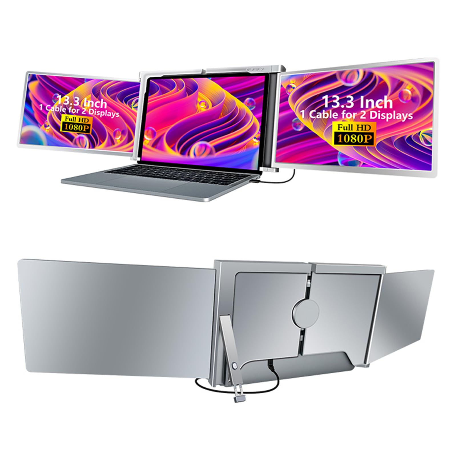 docooler Monitor Portatile Triplo per Laptop 13.3" Full HD 1080p IPS,1 Cavo per 3 Monitor,Compatibile con 13.3''-17.3'' Mac Windows Android