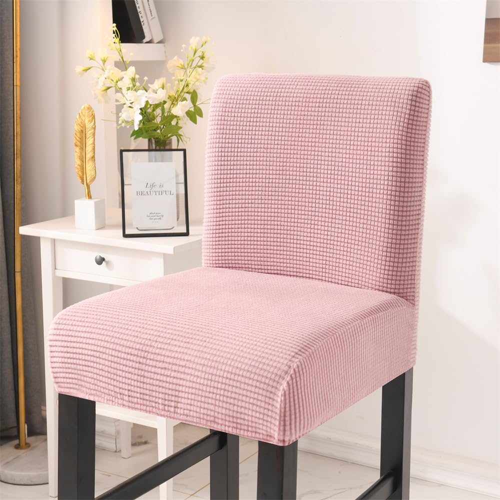Fundas para Taburetes de Bar con Respaldo Fundas Elástica para Silla de Comedor Cocina de Jacquard Extraíbles y Lavables Fundas Taburete Altos, para Silla Giratoria (Rosa,1 Pieza)