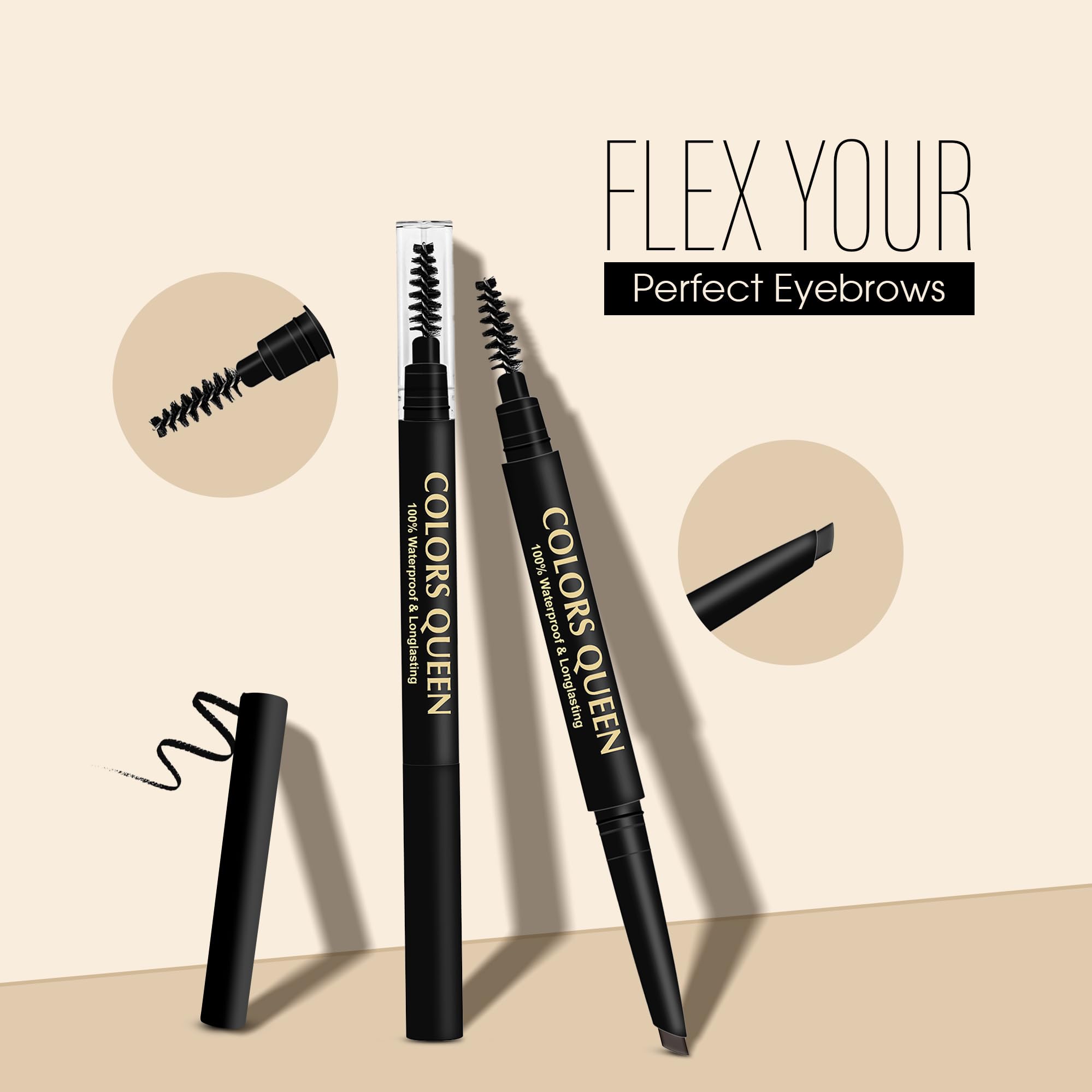 Colors Queen Brow Master Eyebrow Definer Pencil with Spoolie | Natural Looking Brows | Smudge Proof, Waterproof and Long Lasting Eyebrow Pencil (Black) - Image 6 thumbnail