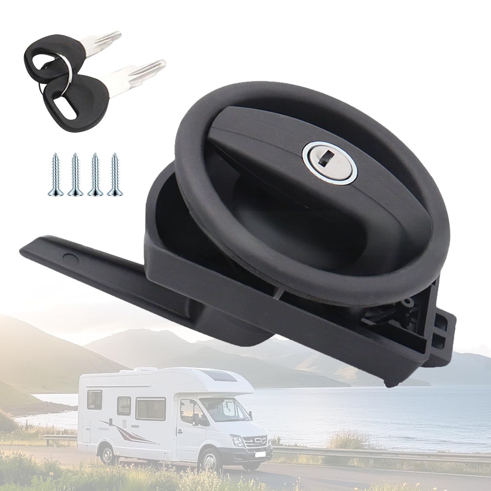 Caravana Cerradura Puerta Redonda, Cerradura Seguridad Furgoneta, Doble Control Con Llave, Compatible con la Mayoría de Puertas de Autocaravanas, Instalación Fácil Sin Taladrar