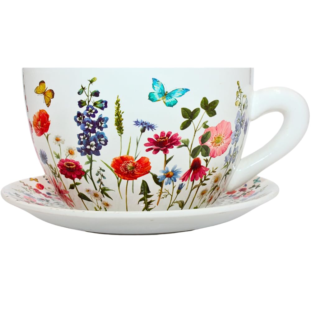 Dekohelden24 Flower Meadow Flower Pot, Plant Cup, Planter, Planter, Ceramic Planter, Colourful L X W X H 28 X 24 X 14 Cm