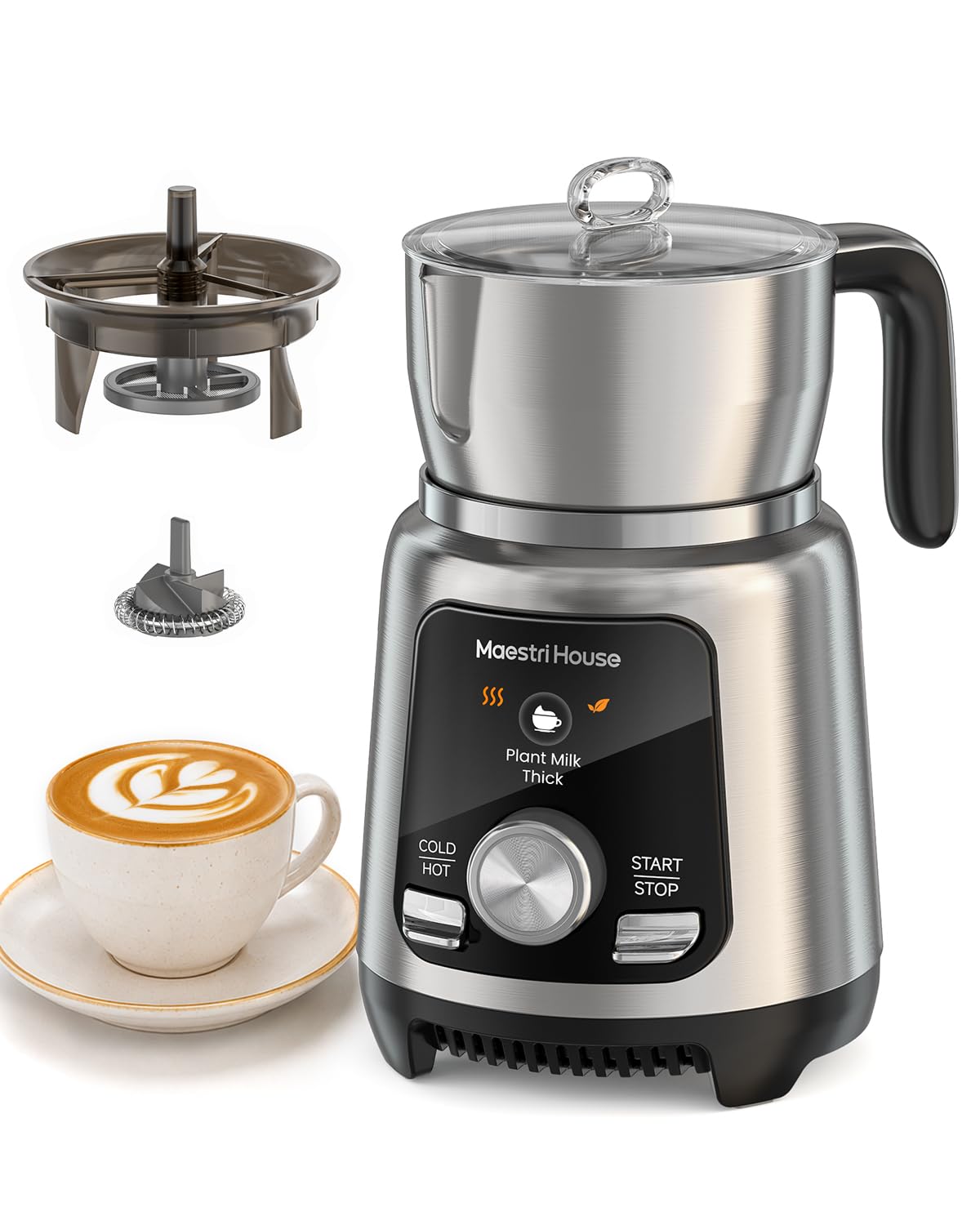 Maestri House IH spieniacz do mleka, 500 ml, cichy spieniacz do mleka i elektryczny spieniacz do kawy, cappuccino, macchiato, latte art, nadaje się do mycia w zmywarce, wyświetlacz LED, DualFro Ultra