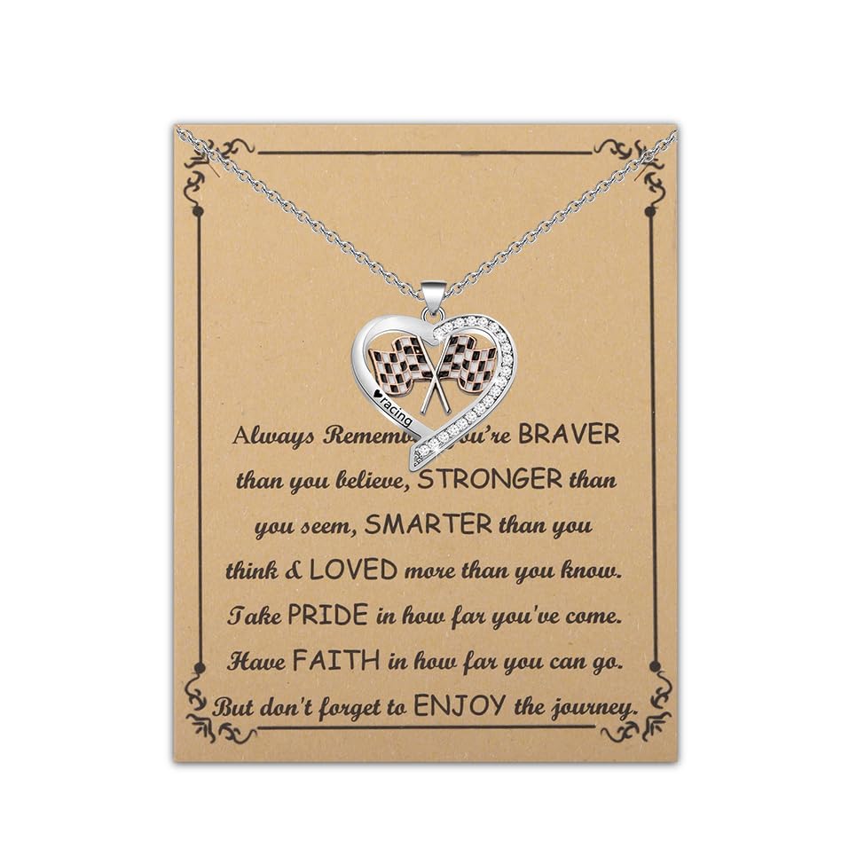BNQL Checkered Flag Racing Necklace Race Car Gifts for Racers Drag Racing Car Gifts Checkered Flag Pendant Jewelry Necklace