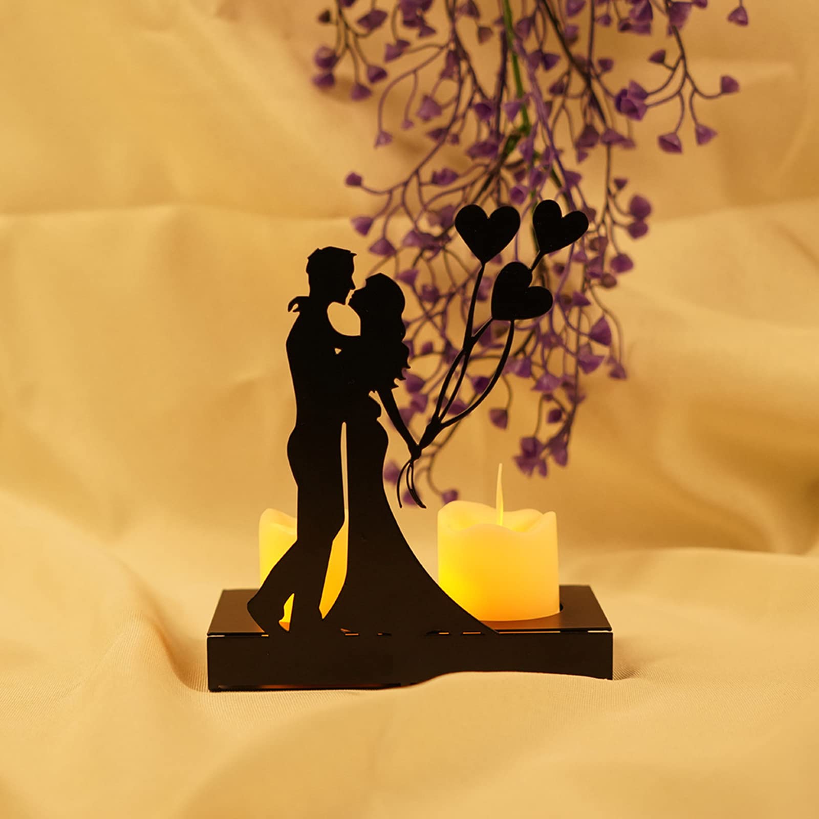 Firlar Handcrafted Iron Sculpture Candlestick Ornament, Wedding Decoration Anniversary Couples Gifts for Valentine Iron Candlestick, Romantic Couple Statue for Anniversaries, Proposal, Balloons