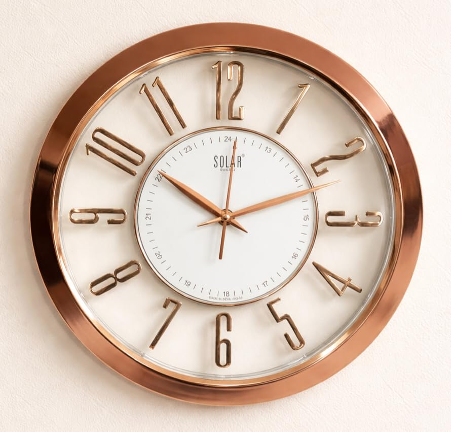 Solar Rose Gold Wall Clock, Fancy Wall Clock Silent (Non-Ticking) Movement, 13'', Decorative Clock for Living Room Stylish Home, Office, Bedroom, Kitchen (Copper)-image-34