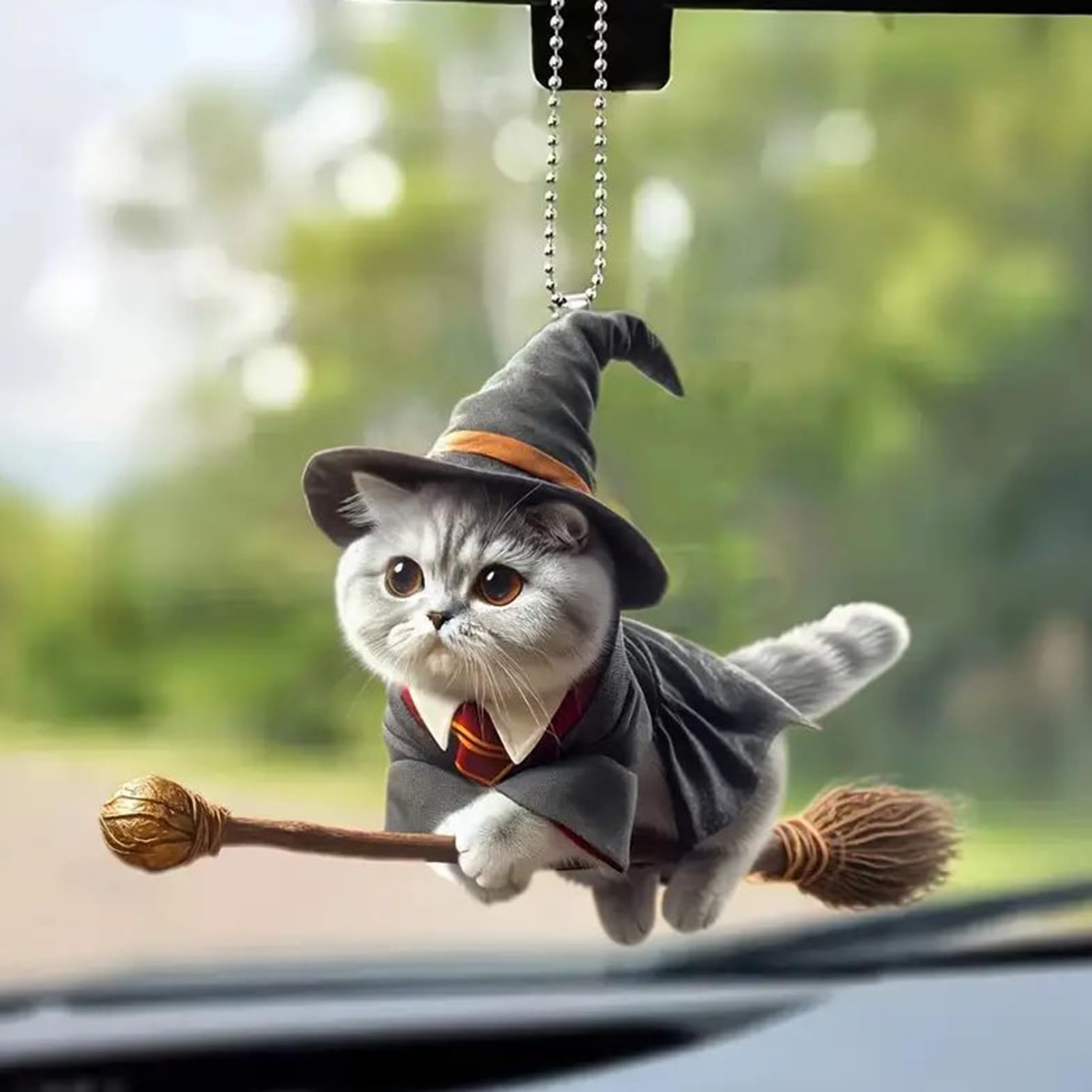 Cute Acrylic Magician Cat Car Mirror Hanging Ornament Car Interior Accessories Car Rear View Mirror Decor for Women Men Teens Funny Cat Car Hanging