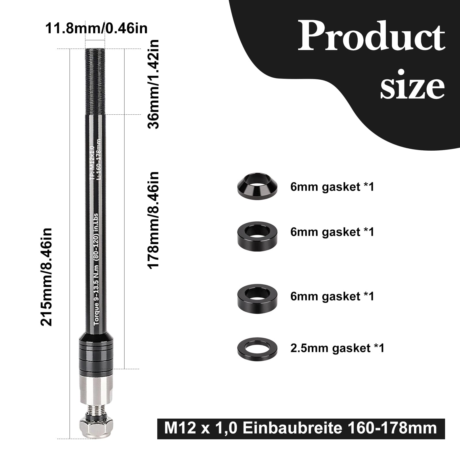 Steckachse Adapter M12 x 1,0 (160–178 mm) – Einstellbare Steckachse mit Fahrrad Achsadapter – Kompatibel mit den meisten Steckachse Fahrradanhänger Kupplungen