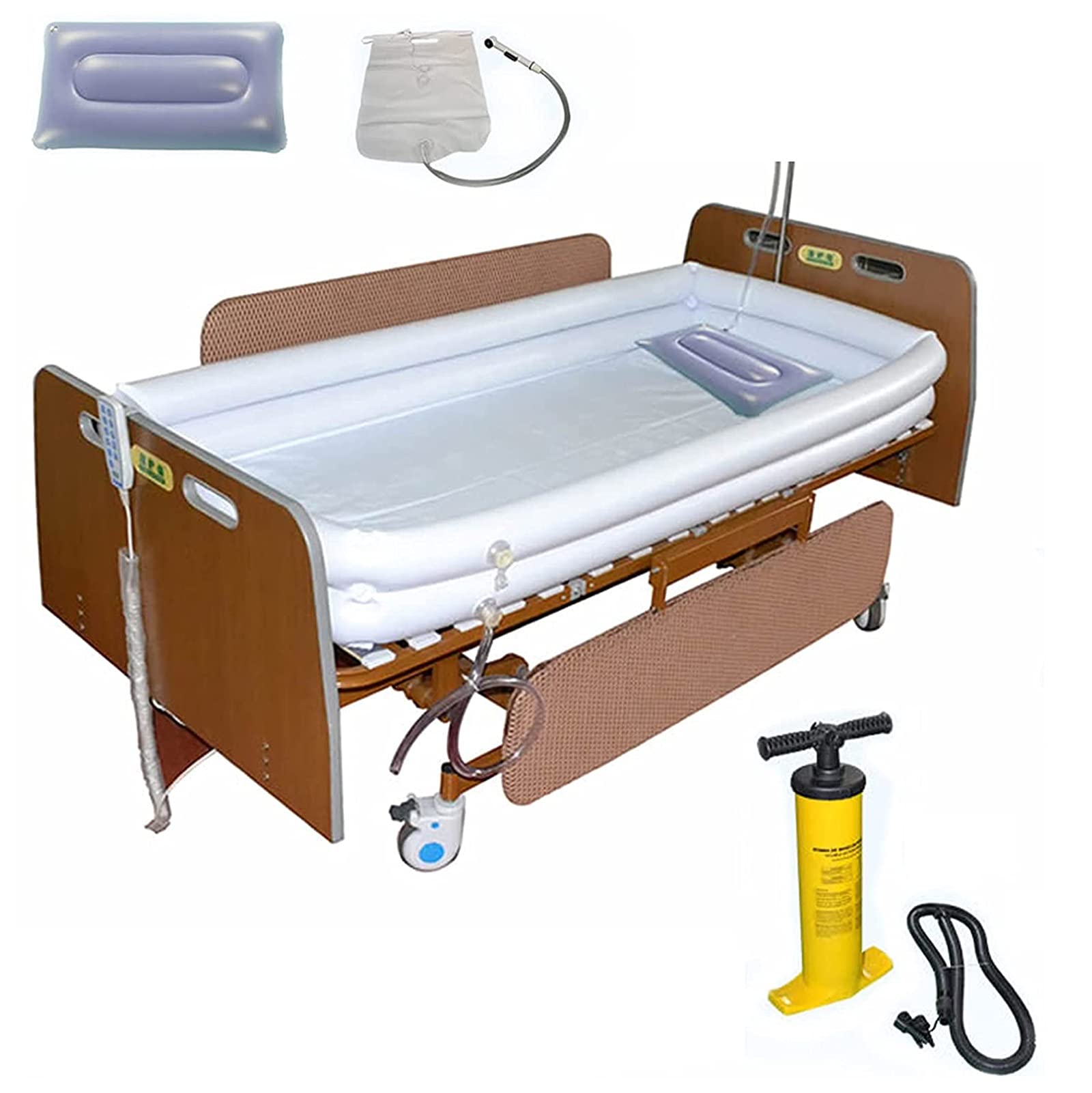Sistema inflable de la bañera Lavabo de champú, ducha portátil para discapacitados con bomba, ayuda de asistencia para el baño en la cama para pacientes postrados en la cama que se bañan fácilmente