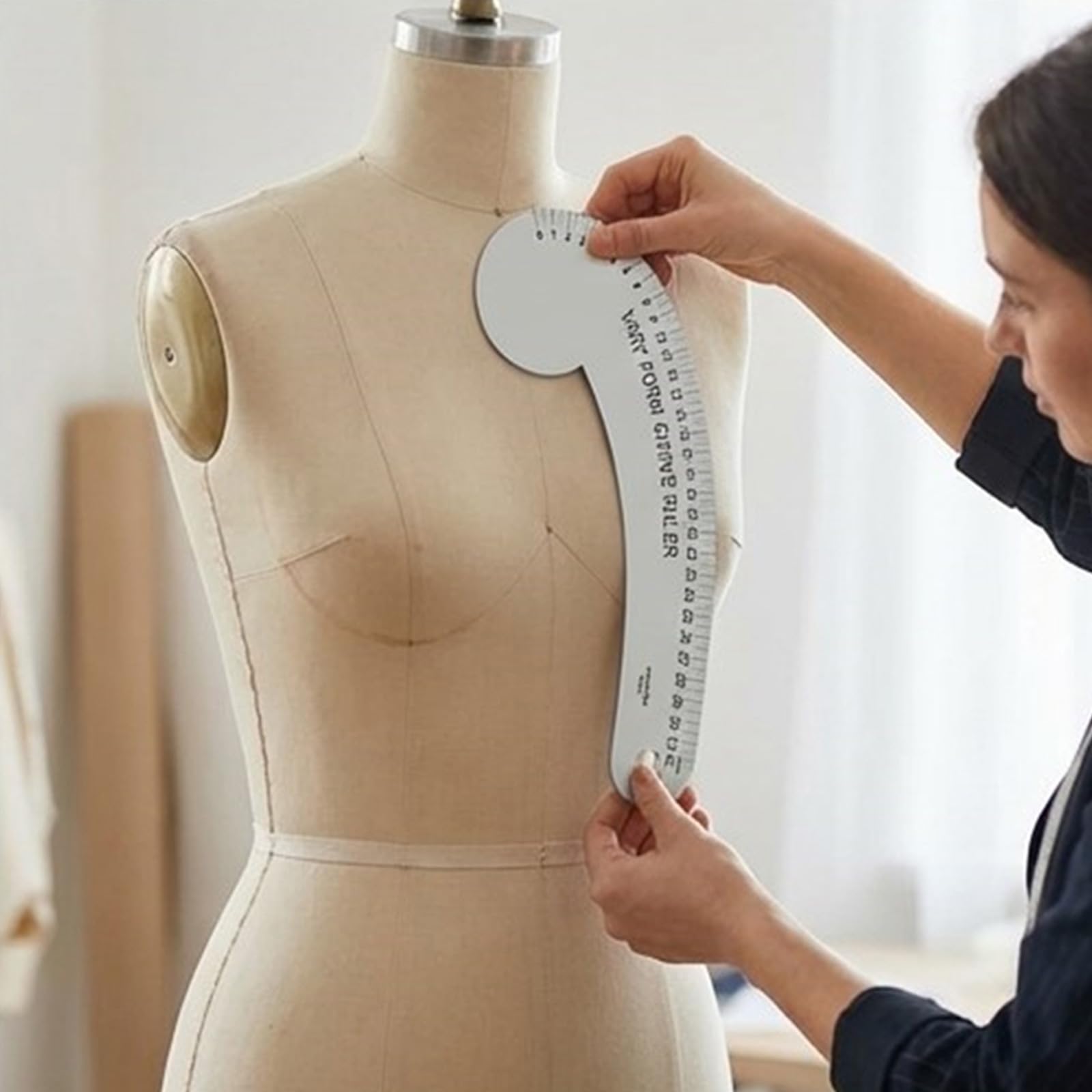 Righello in alluminio robusto per sartoria con linea di taglio liscia