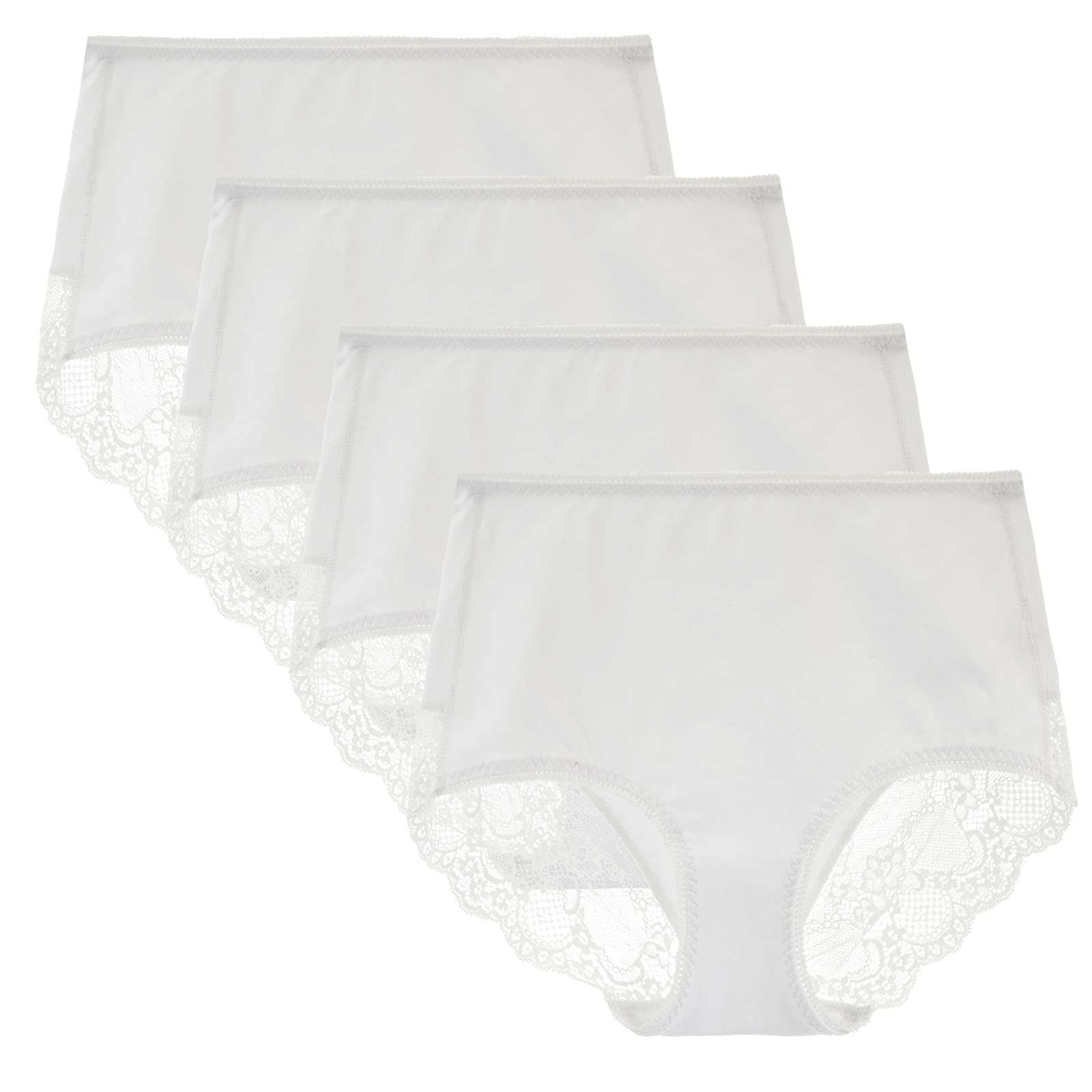 Women's 3 or 4 Pack Comfort Cotton Lace Coverage Full Rise Briefs Underwear Large White/4pk
