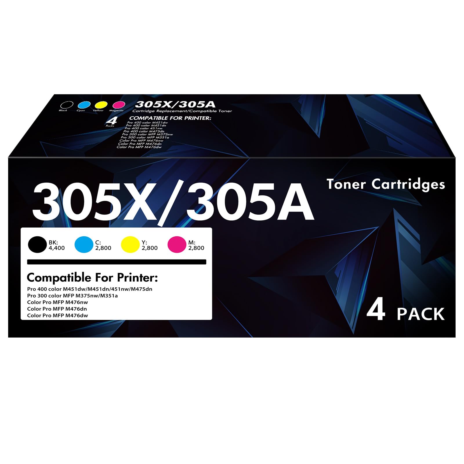 305X 305A Toner Cartridge 4-Piece Combo Pack Compatible for HP 305A 305X CE410X CE411X CE412X CE413X for HP Laserjet Pro 400 Color MFP M451nw M475dn