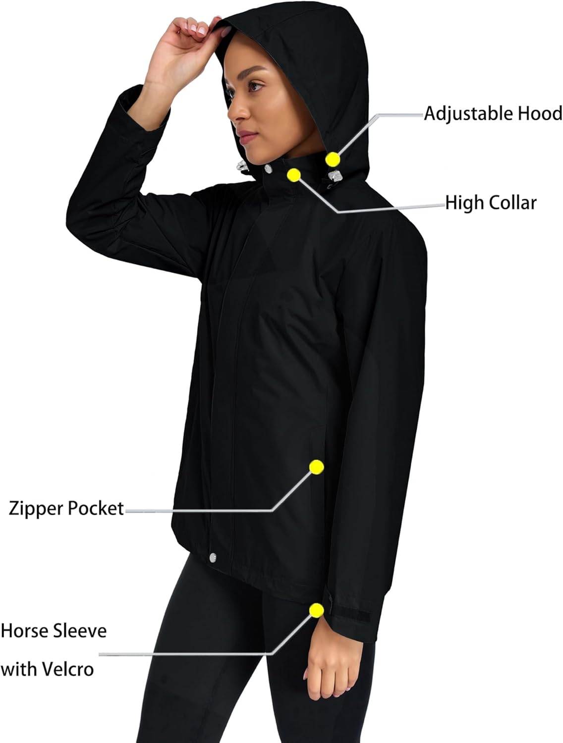 Hount Womens Waterproof Raincoat Lightweight Packable Striped Lined Rain Jacket Casual Travel Outdoor Hooded Jakctes