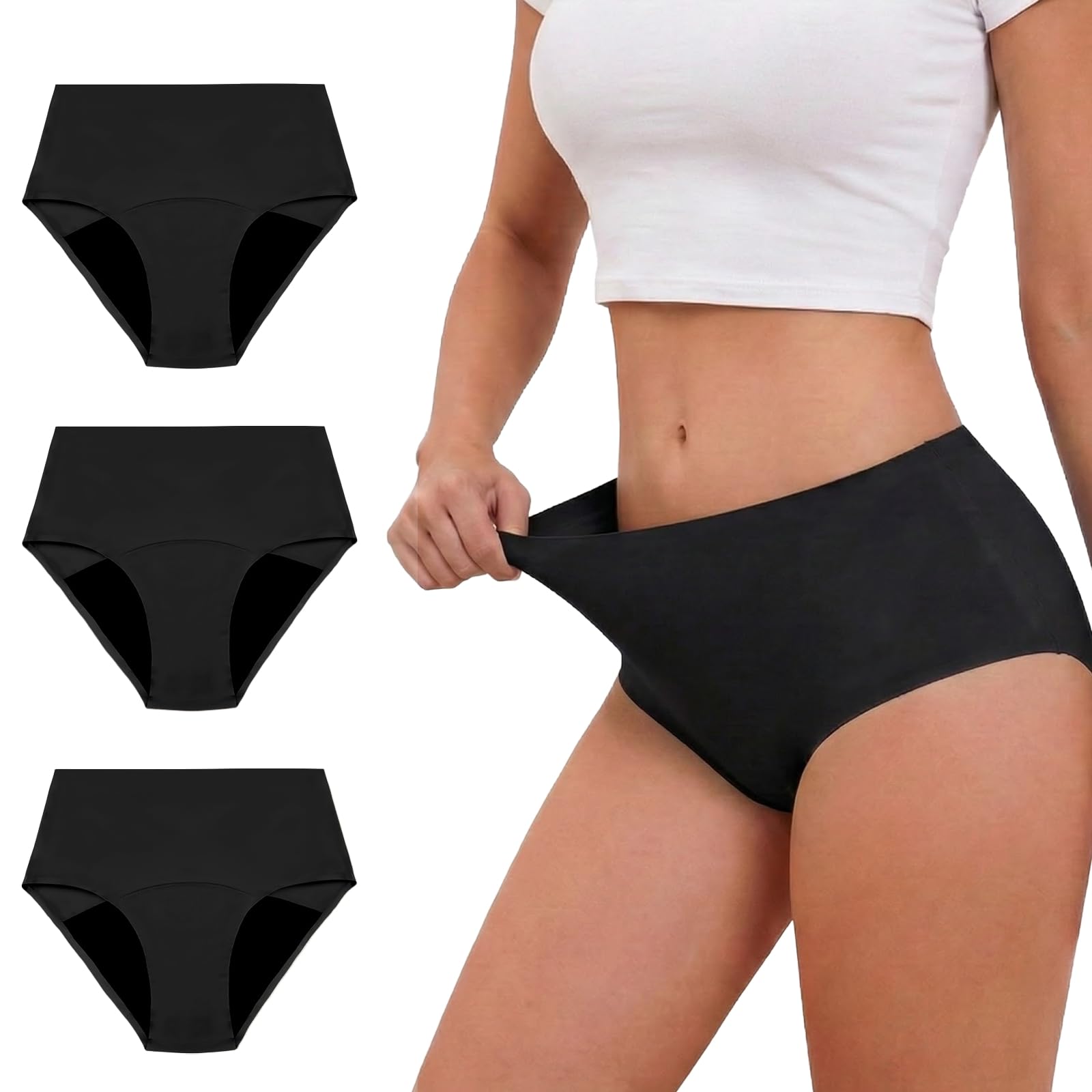 PoseFree Periodenunterwäsche Damen Starke Blutung (40ml) – Nahtlos & Unsichtbar unter Kleidung, Auslaufsicher, 3er Pack