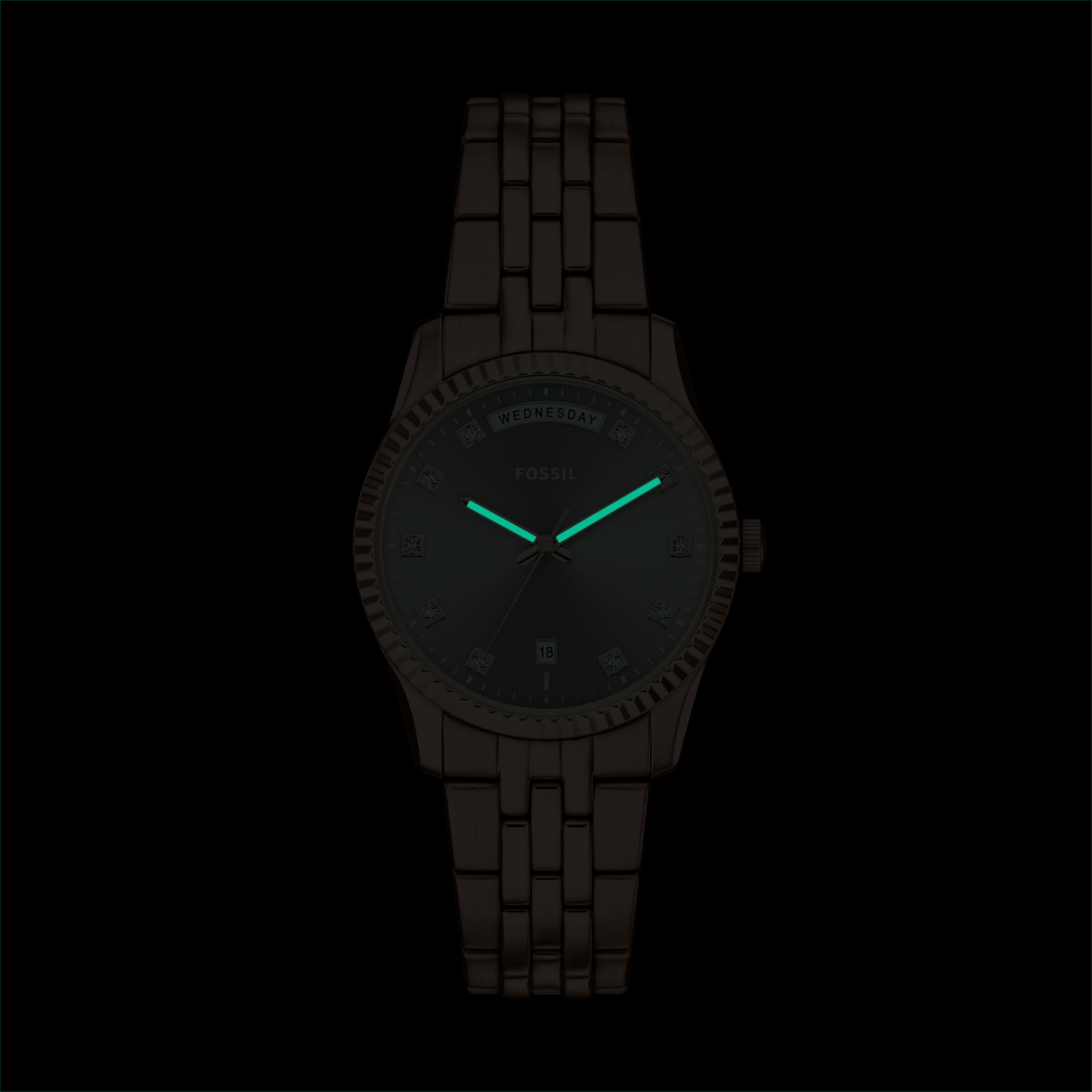 Fossil Reloj Scarlette para Mujer, 32 mm, Movimiento de Cuarzo con Tres Agujas con Fecha y Correa de Acero Inoxidable