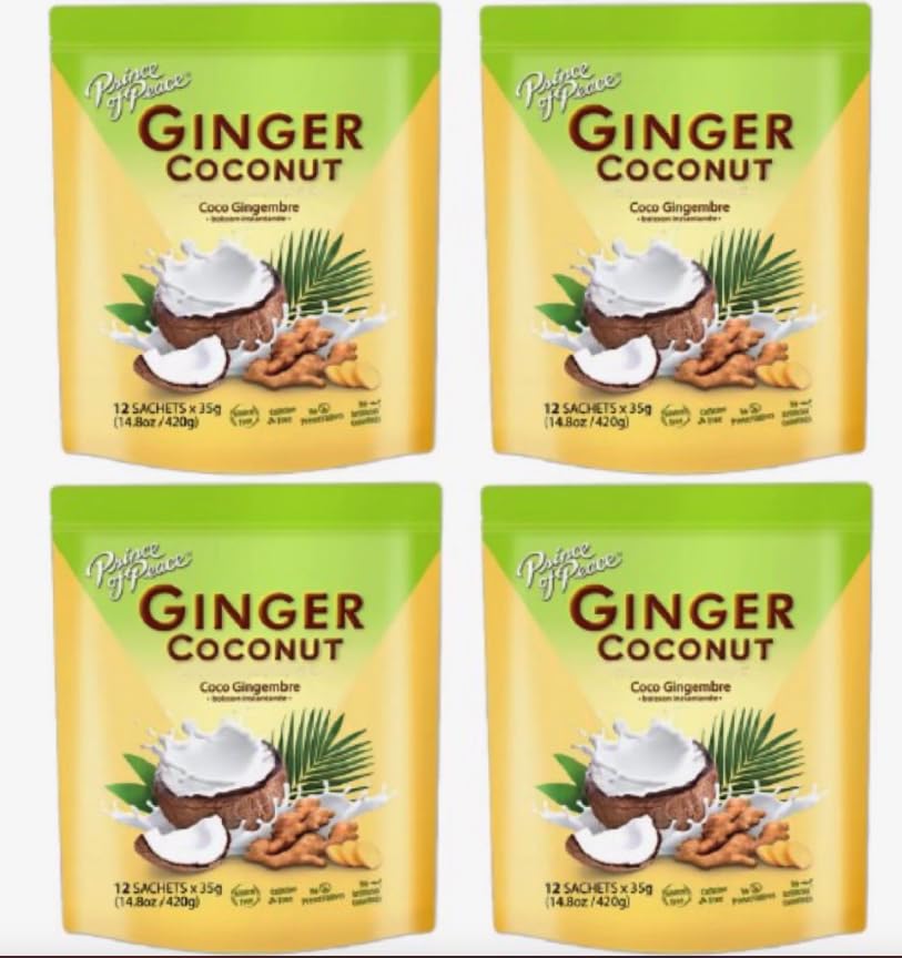 Gingér - Bebida instantánea de coco, 12 bolsitas - Bebida caliente o fría rica y cremosa - Fácil de preparar, sin cafeína y gluten - Coco real y
