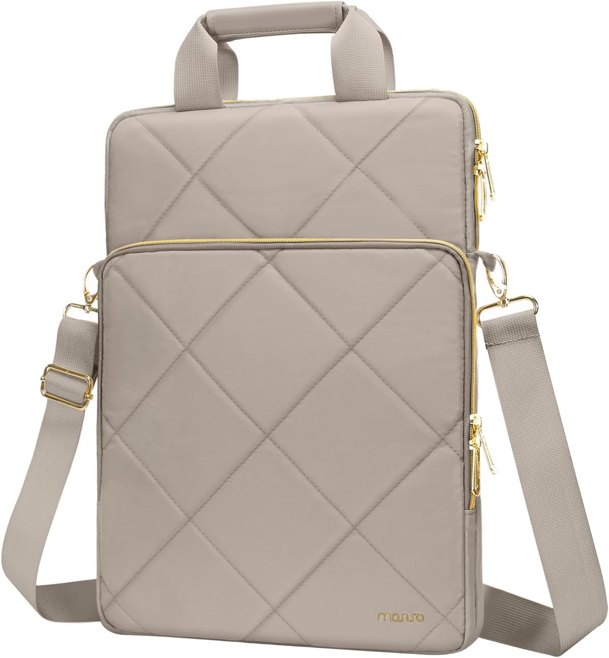 MOSISO Vertical Laptop Shoulder Bag,Computer Bag,Rhombus Quilted Messenger Bag with Front Pocket&Handle&Belt