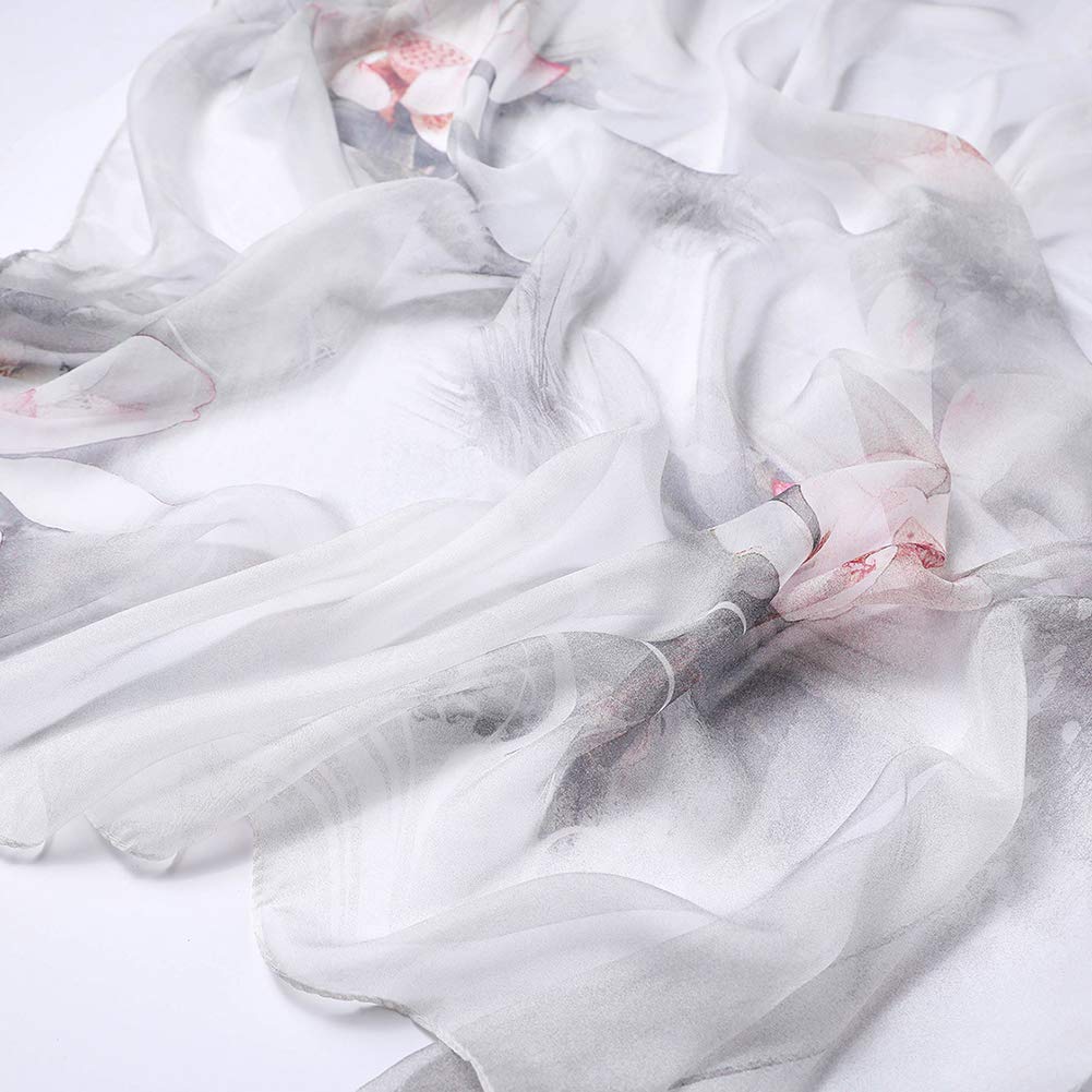 STORY OF SHANGHAI Sciarpa di 100% Seta da Donna Foulard Chiffon con Fantasie Orientale Semi-Trasparente