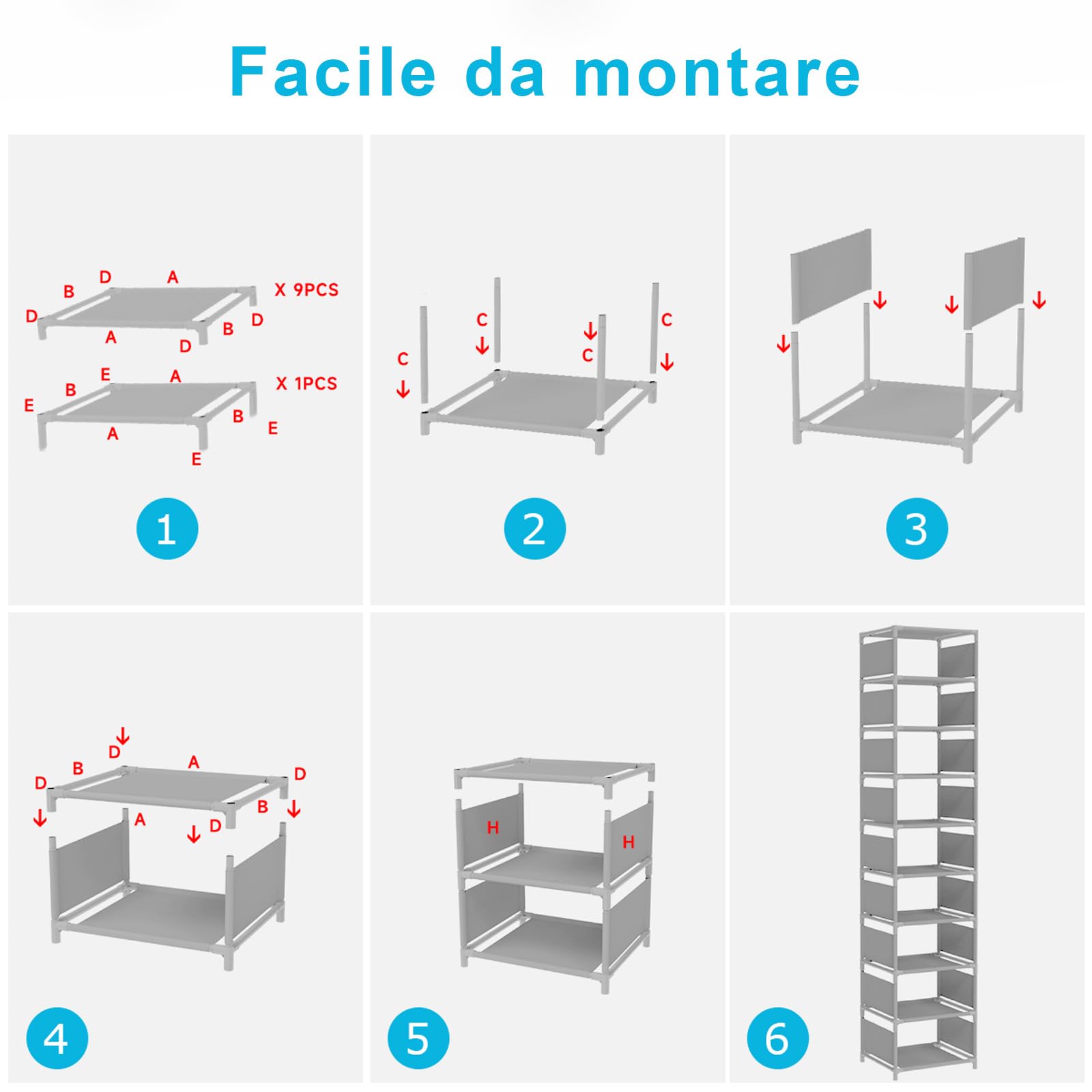 Esonstyle Scarpiera a 10 Ripiani in Metallo - Stretta per 10 Paia di Scarpe Alte - Salvaspazio Slim per Soggiorno, Ingresso, Corridoio e Guardaroba
