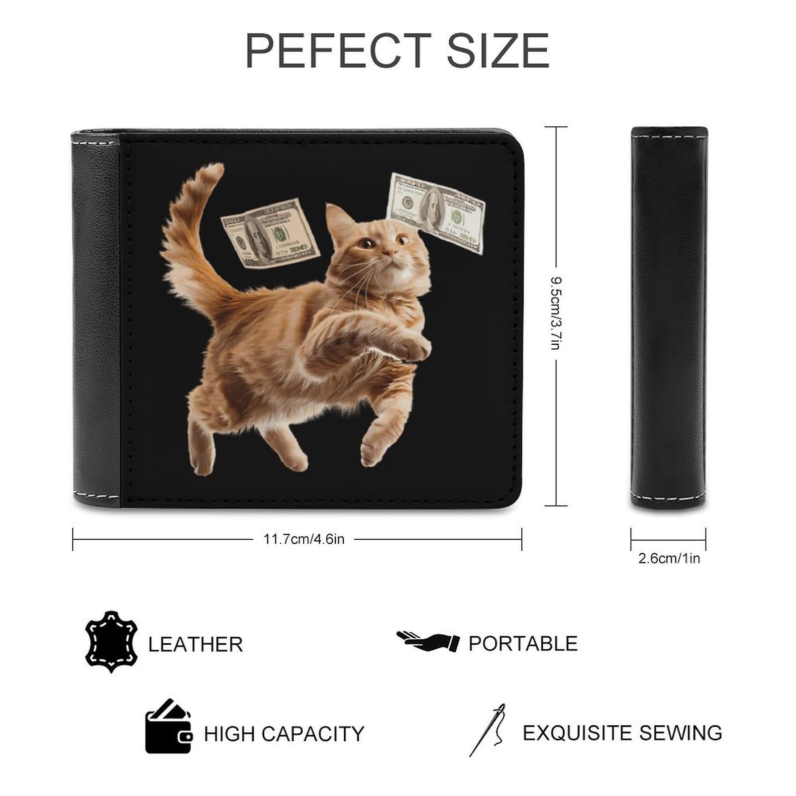 Funny Cat Grab 100 Dollar Funny Billfold Wallet Credit Card Holder Slim Passcase Pouch Purse for Men Women
