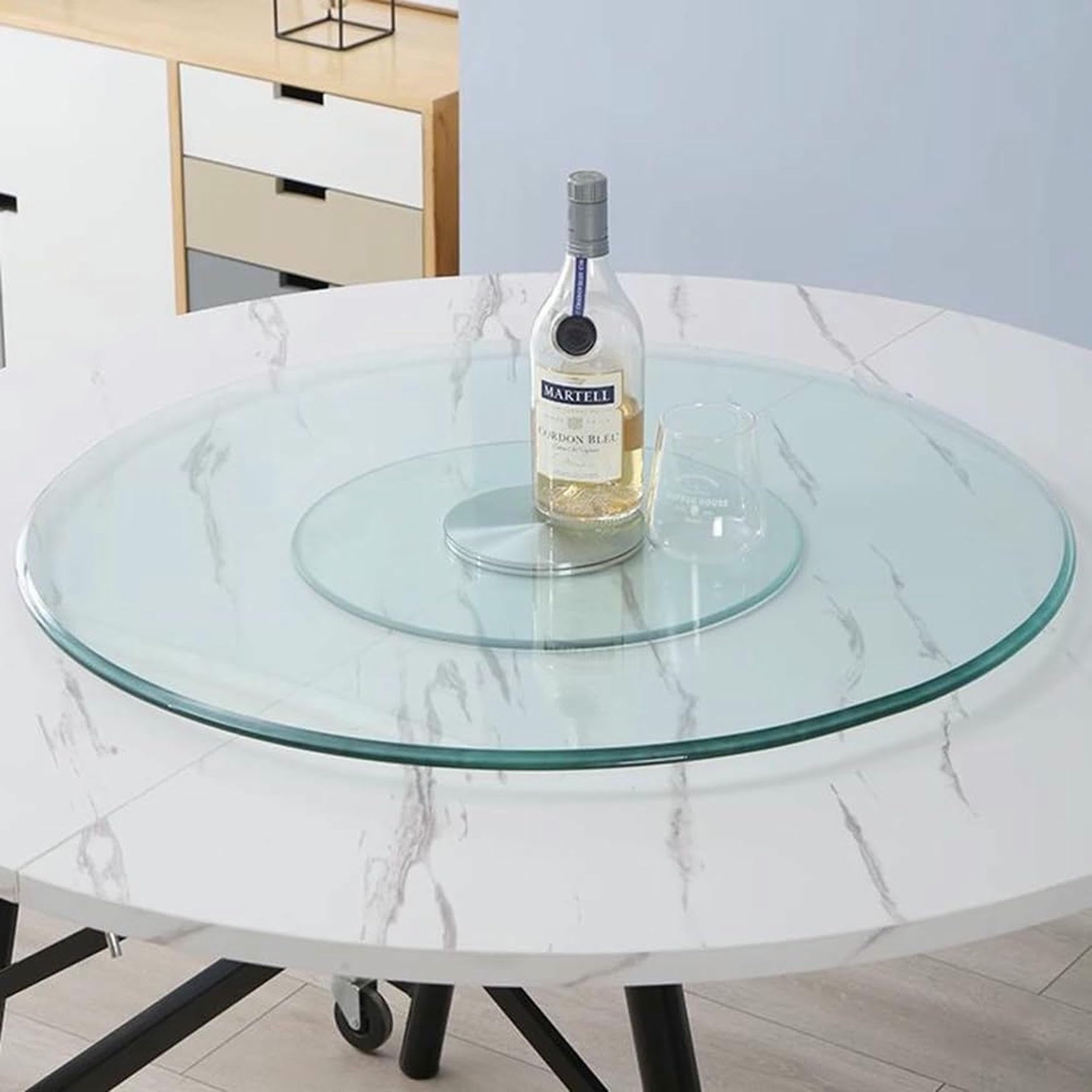 Large Tempered Glass Turntable for Dining Table, 50 cm, 70 cm, 80 cm, 100 cm, Lazy Susan Table Top Rotating Plate, Hotel Rotating Serving Plate (24 inches (60 cm)