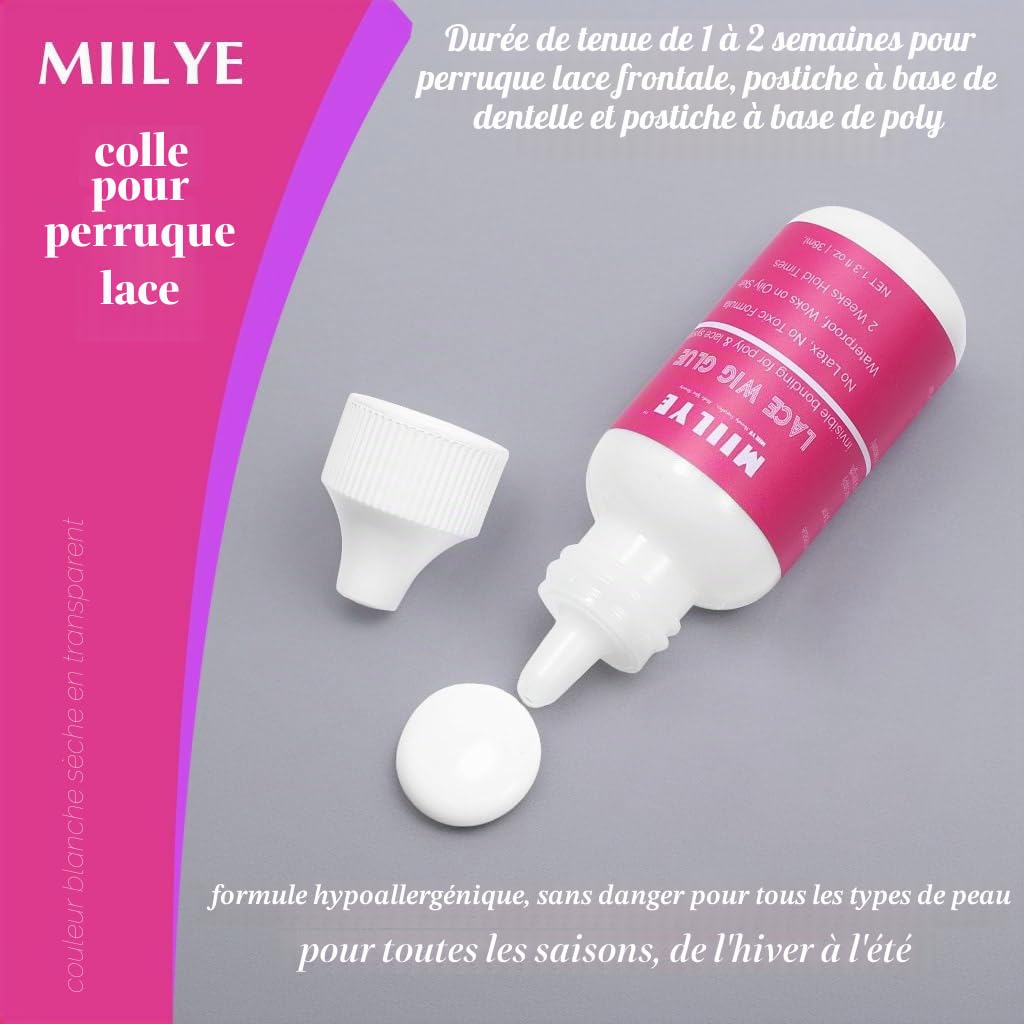 MIILYE Kit d'installation de perruque, 120 ml, spray adhésif pour perruques frontales, colle blanche, tenue forte sans couture, invisible