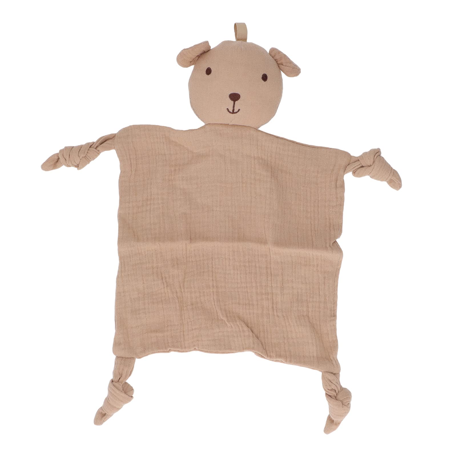 Wangcmcol Baby Soothing Security Blanket with Bell, Bite Knots for Teething, Soft Cotton Knit, Machine Washable for Infant Comfort (Khaki)