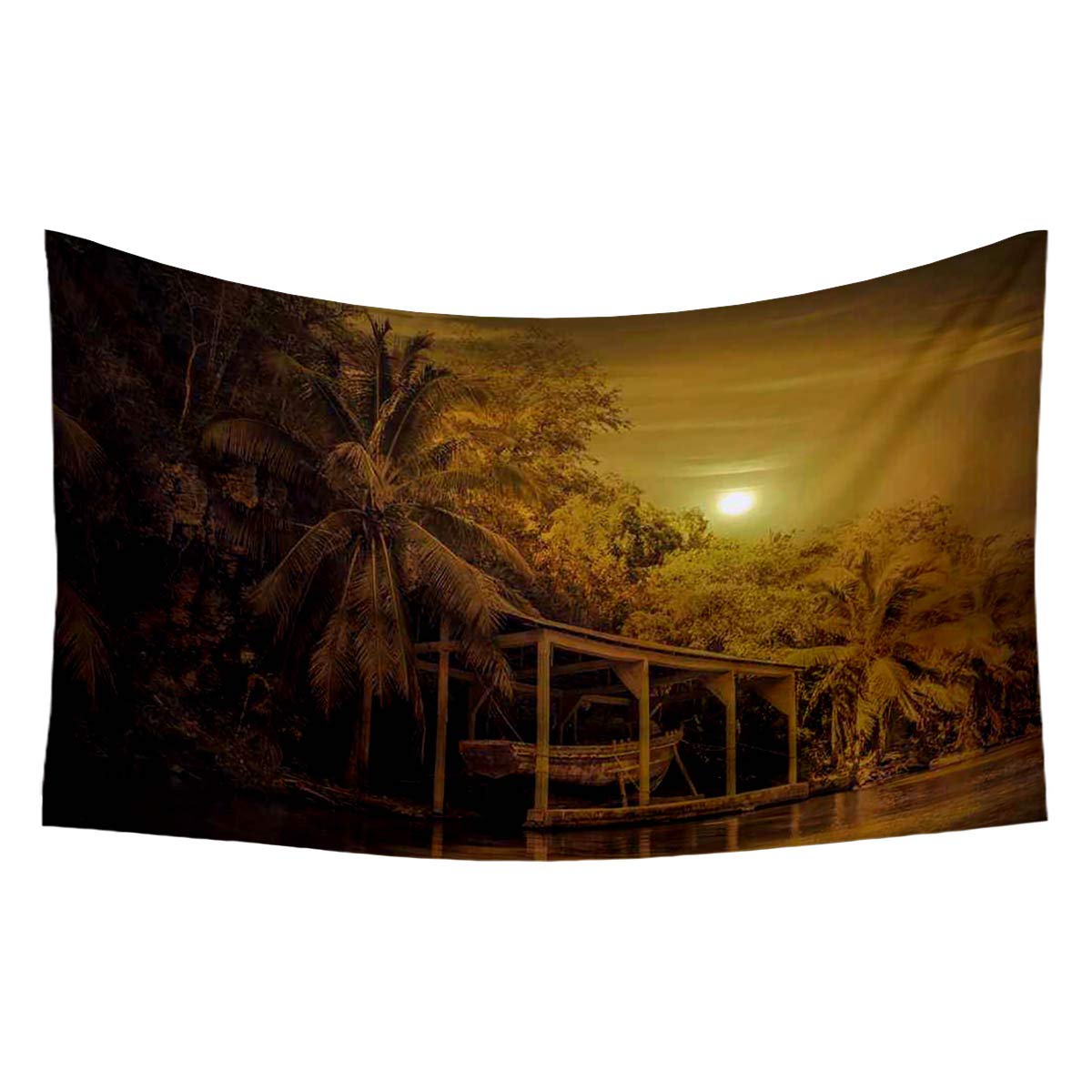 ArtzFolio Sunset over Old Pirate Boat in Caribbean Bay Canvas Fabric Painting Tapestry | Wall Art Hanging 31.9 x 20 inch (81 x 51 cms)