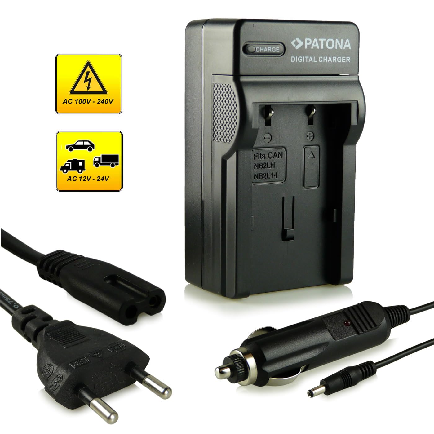 PATONA 3in1 Set Caricabatteria + Batteria NB-2LH 600mAh – per Canon NB-2L, NB-2LH, BP-2L5, BP-2L12, BP-2L14 – per EOS 350D, 400D, PowerShot S30-S80, G7, G9, MV960 – set completo per partire subito