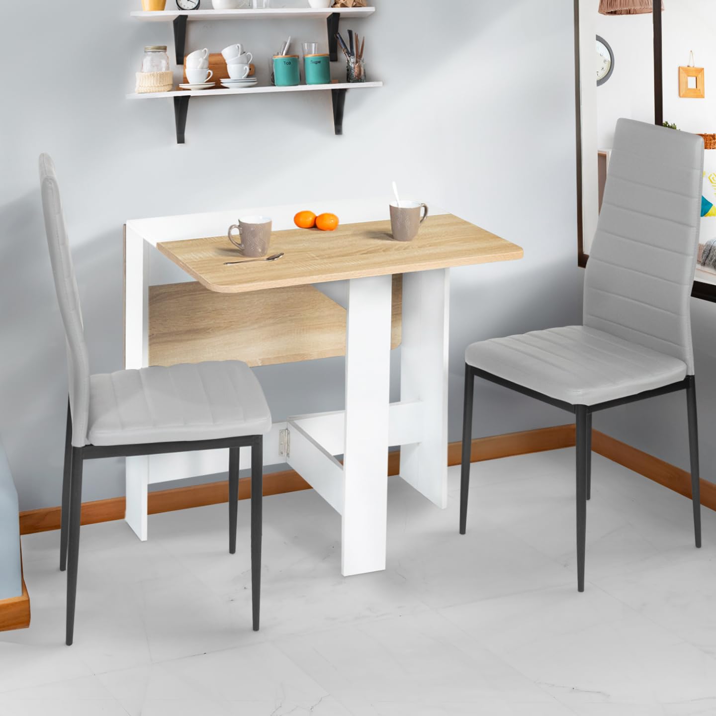 IDMarket - Table Console Pliable EDI 2-4 Personnes Bois Blanc Plateau façon hêtre 103 x 76 cm