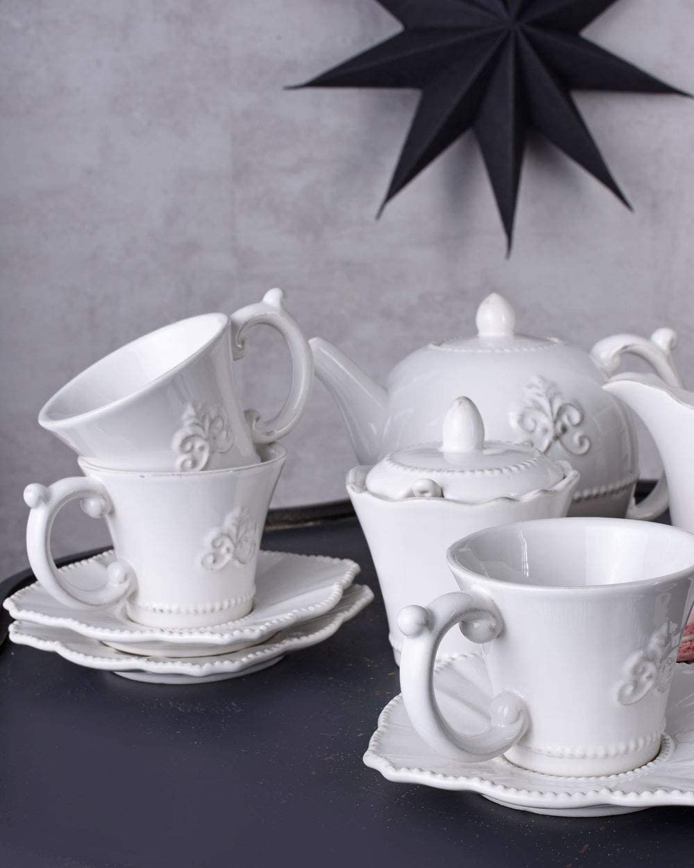 Serwis do kawy, 14-częściowy, w stylu wiejskim, serwis porcelanowy, serwis do herbaty, filiżanki cw508 Palazzo ekskluzywny